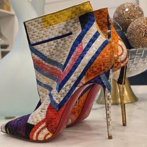 Christian Louboutin Metalic Mixed Pattern Fabric Heeled Boots